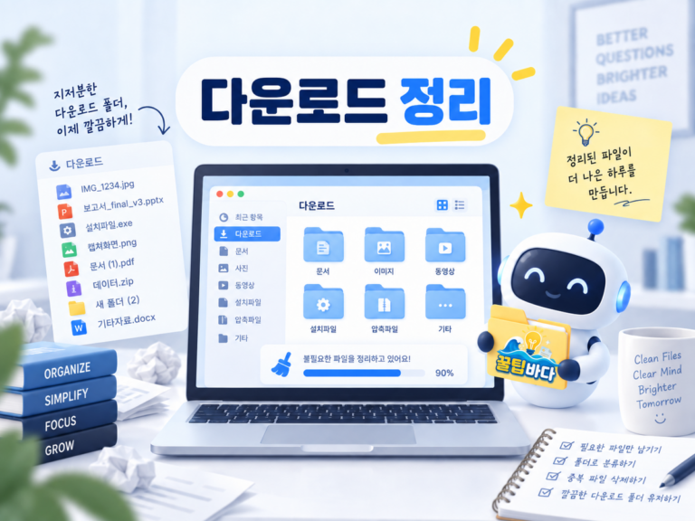 다운로드 폴더 정리를 표현한 파일 관리 일러스트