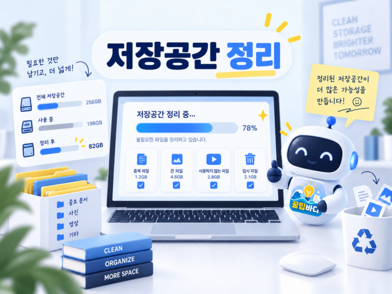 저장공간 정리를 표현한 파일과 폴더 일러스트