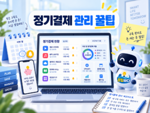 정기결제 관리를 표현한 달력과 구독 목록 일러스트