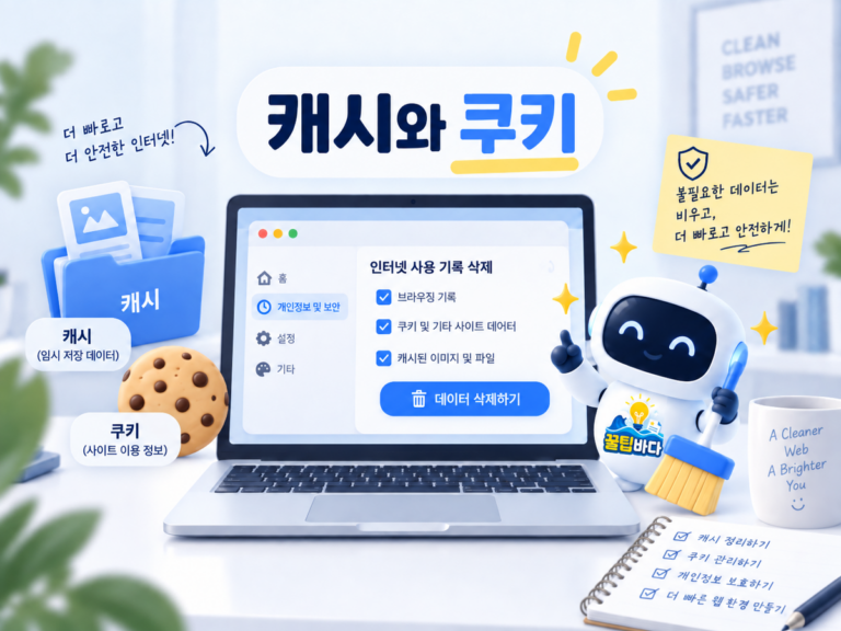 캐시와 쿠키 정리를 표현한 브라우저 설정 일러스트